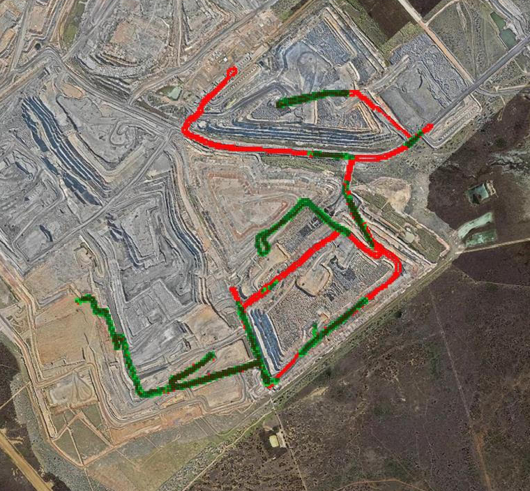 GPM live data map showing blade-down and work intensity